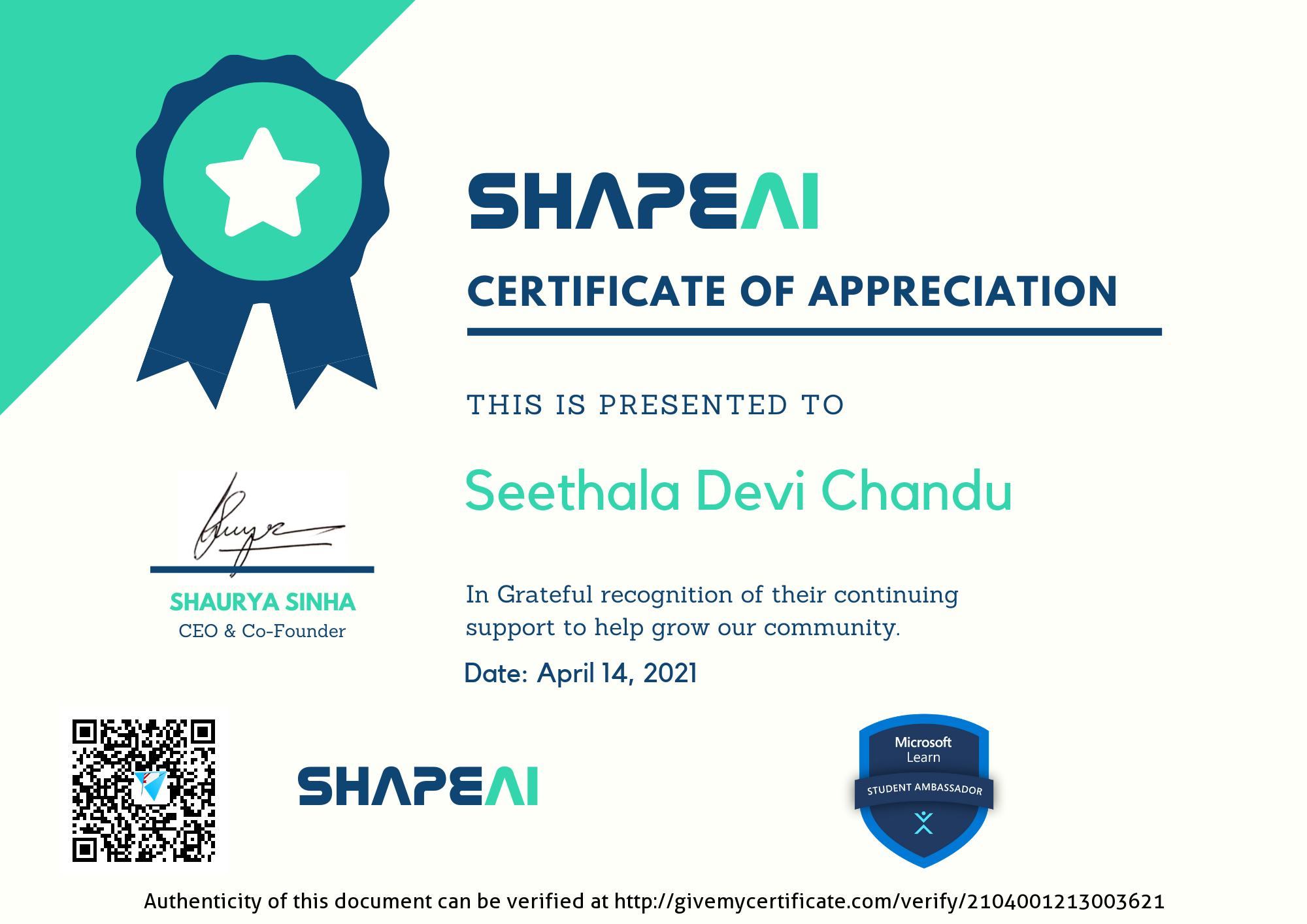 ShapeAI Certificate